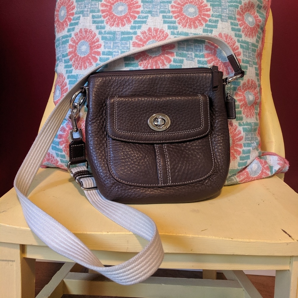 Coach Crossbody Bag Brown Pebbled Leather Turnlock